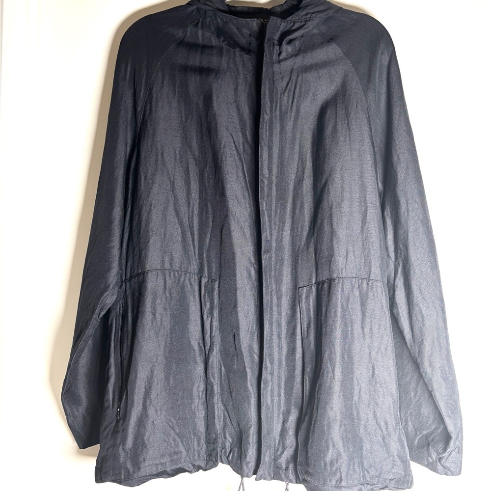 Vintage Donna Karan Linen Silk Hooded Jacket • Oversized Minimalist Layer